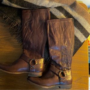 Frye Phillip Harness Boots. Wide Calf 8